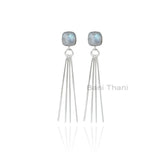 Rainbow Moonstone Earrings, Moonstone 9mm Cushion Gemstone Sterling Silver Earrings, Bar Earrings, Gift For Mother, Bohemian Earring Jewelry